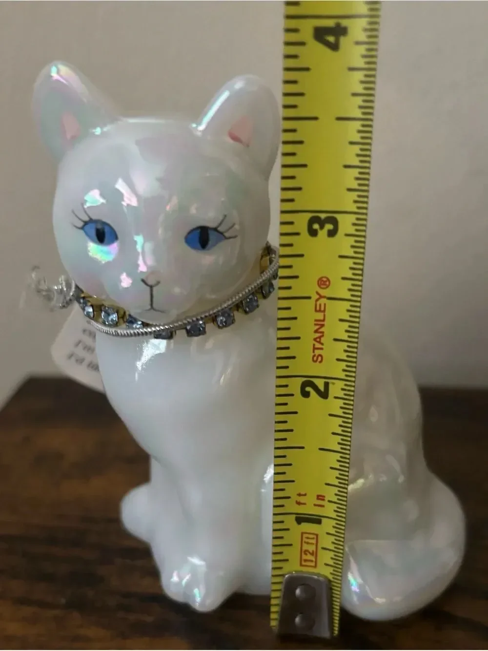 Vintage Fenton Opal Iridescent December Cat ~ Blue Zircon - UVGlow - Marked